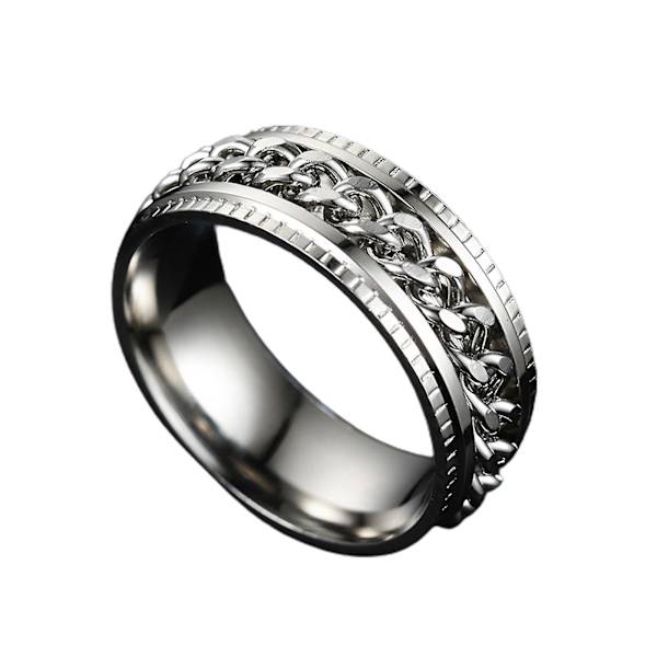 Män Ring Enkel Högpolerad Mode Smycken Roterande Kedja Inlagd Finger Ring För Fest Silver US 10