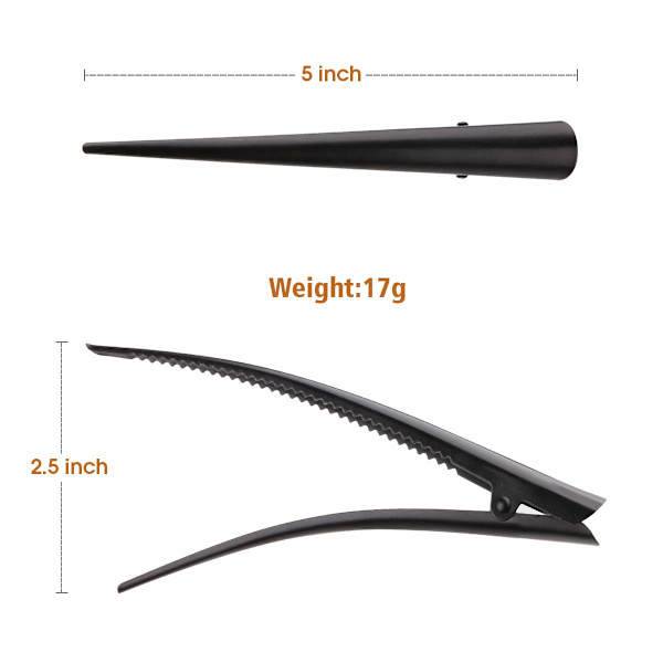 Stora långa krokodilspärrar för frisörsektioner, GLAMFIELDS 5 tums rostsäker slitstark halkfri anknäbb metallbarr