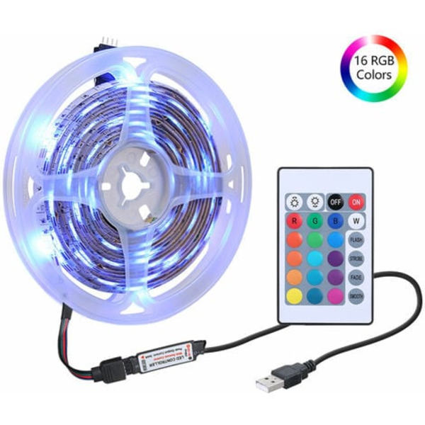 DC5V RGB LED-remsa fjärrkontroll USB - power 4 ljuseffekter IP65 vattentät klass SMD3825, 13W 3 meter 180LEDs