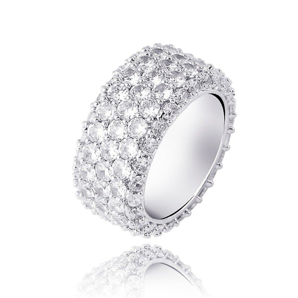 5 rader Iced Out Full Cubic Zircon Bling Ringar Män Kvinnor Guld Silver Färg Charm Hip Hop Smycken Presenter Med Storlek 7-11 Silver