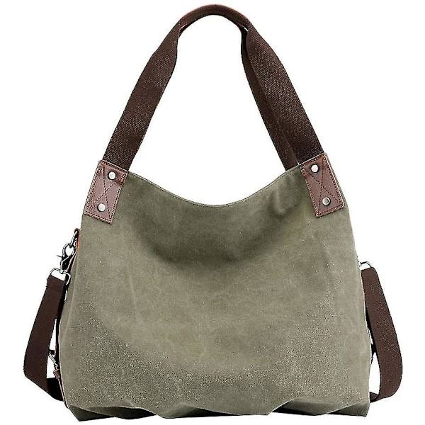 Axelväska i canvas för fritid för kvinnor, Axelväska, Handväska för Shopper, Bucket Bag (grön)
