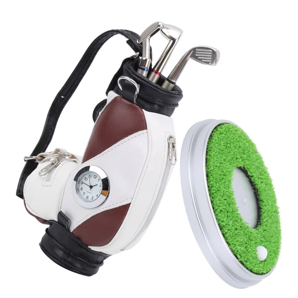 Skrivbords Golf Pennset 3 Kulspetspennor Mini Väska Zinklegering Bas Brun Vit