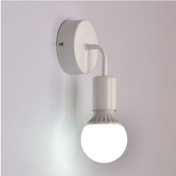Vägglampor inomhus i metall och trä Vägglampor E27 Väggbelysning för sovrum, badrum (trähållare - vit)