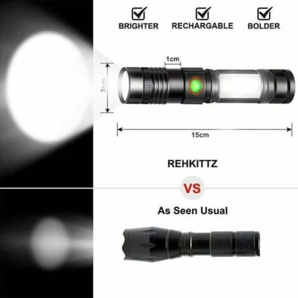Taskulamppu LED-taskulamppu USB -ladattava Tehokas sotilaallinen COB-lamppu Kannettava zoomattava taskulamppu autotallityöpajaan Campin