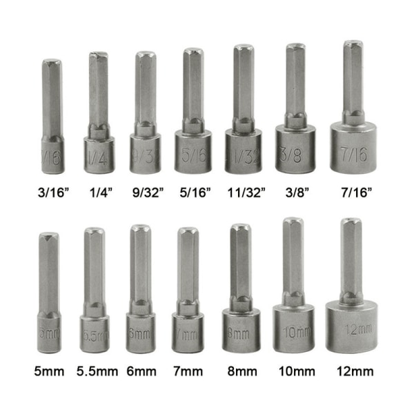 14 delar insexnyckeladapter för muttrar, skruvmejselinsats, bitsocket set, sexkantsmutter för magnetiska skruvmejsel sexkantsbitar,
