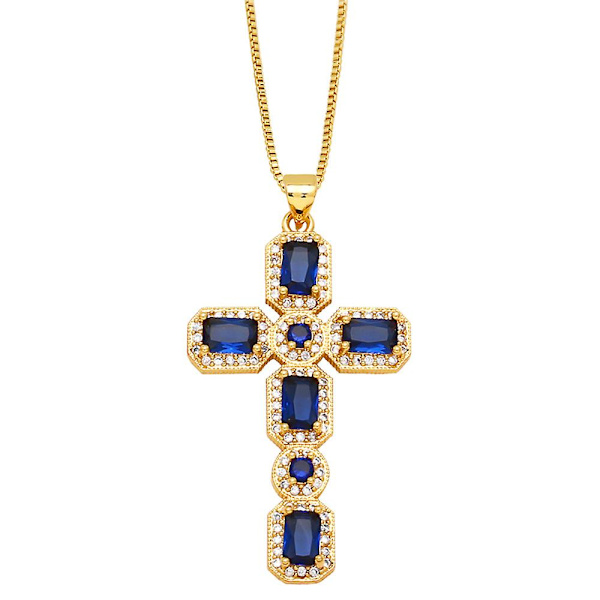 Halskæde Vintage Zircon Cross Fashion smykker Ac8835 Blue