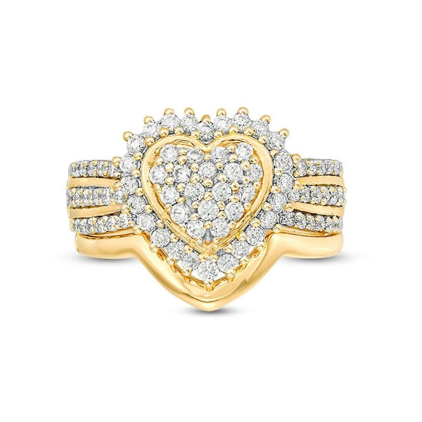 Mode Kvinnor Cubic Zirconia Inlagd Hjärta Finger Ring Bröllopsfest Smycken Present Golden US 9