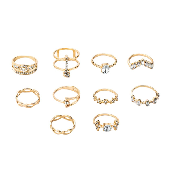 10 st Hollow Star Bohemia Creative Rings Flower Geometry Strassringar Smycketillbehör