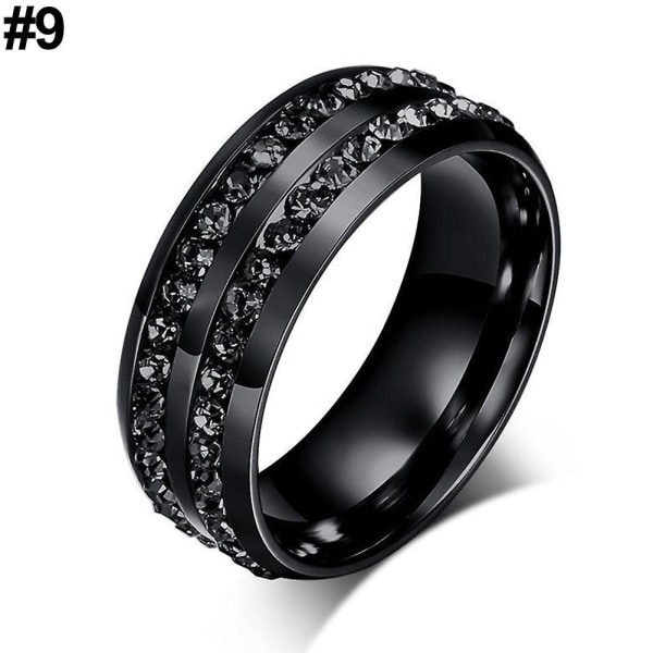 Dame rhinestone sort rustfrit stål ring forlovelsesbånd smykker 9