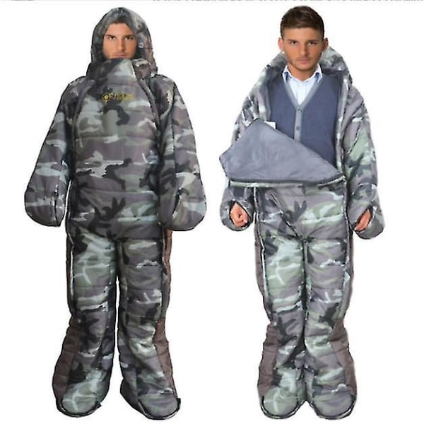 Bärbar sovsäck, ultralätt vindtät sovsäck L Camouflage
