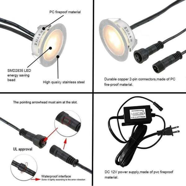 Sarja 6 φ55mm IP67 vedenpitävä matalajännite 12V - valkoinen valo
