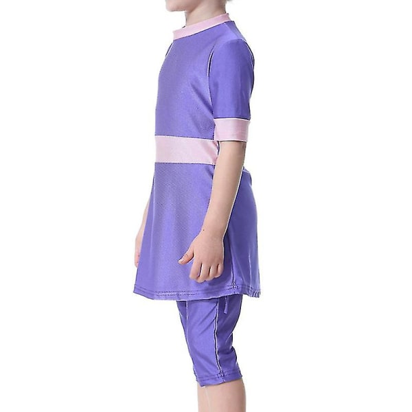 muslimske Børn Piger Badetøj Islamisk Burkini Modest Badedragt Svømmekostume Purple 5-6 Years