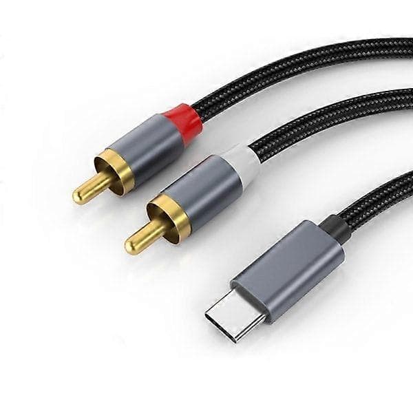 USB-C–2x RCA-stereoaudiokaapeli harmaa 1,2 m