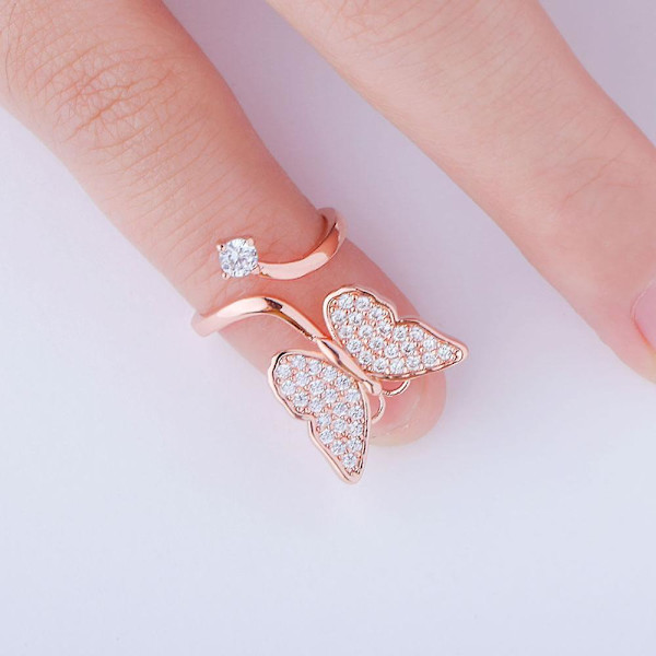 Mode Bling Butterfly Nagelring Guld Silver Färg Cubic Zirconia Justerbara Ringar Hip Hop Smycken Nagelring För kvinnor
