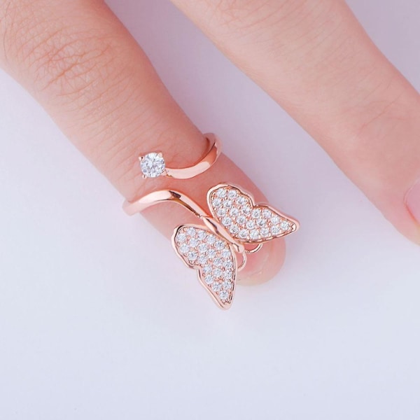 Mode Bling Butterfly Negle Ring Guld Sølv Farve Cubic Zirconia Justerbare Ringe Hip Hop smykker Negle Ring Til Kvinder