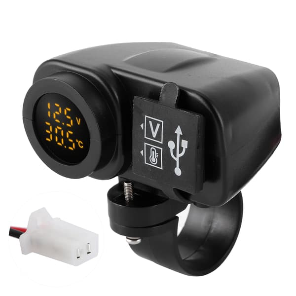 Motorsykkel Dobbel USB-lader Voltmeter Multifunksjon Temperaturmåler Vanntett Deksel