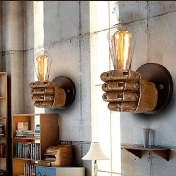 Vägglampa hand Left Fist Loft stil industriell antik kreativ lampa för restaurang bar café harts sovrum dekoration