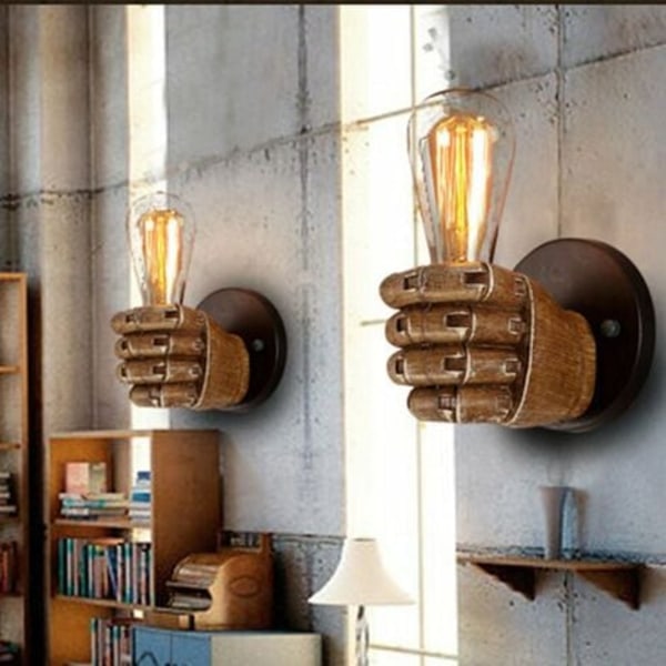Vegglampe hånd Left Fist Loft stil industriell antikk kreativ lampe for restaurant bar cafe harpiks soverom dekorasjon