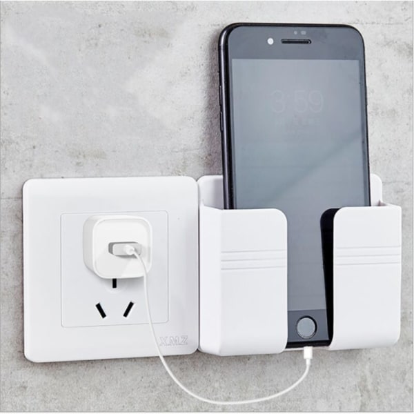 Hvit veggmontert mobiltelefonholder mobiltelefon ladeoppbevaringsboks multifunksjonell oppbevaring ved nattbord