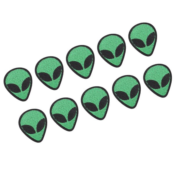 10 stk. Broderet Alien Hoved Patch Grøn Stofmærkat til Tøj
