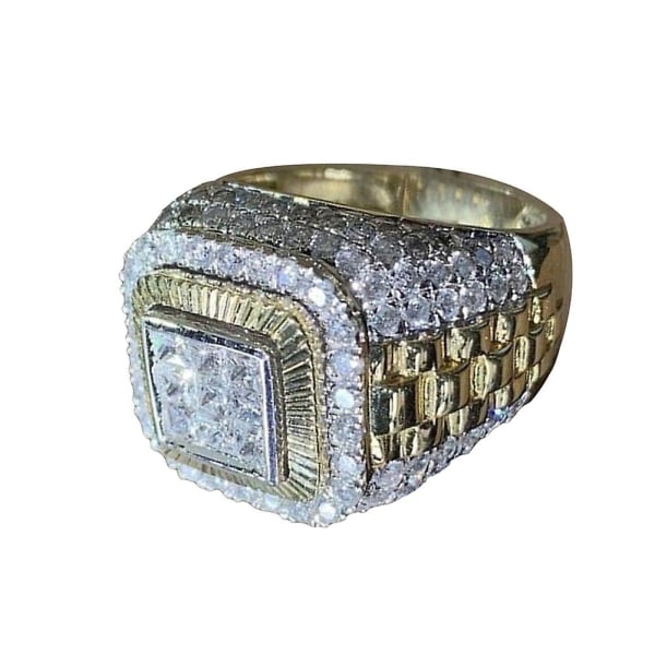 Lyx Män Rhinestone Inlagd Finger Ring Hip Hop Bröllop Engagemang Smycken Present US 8