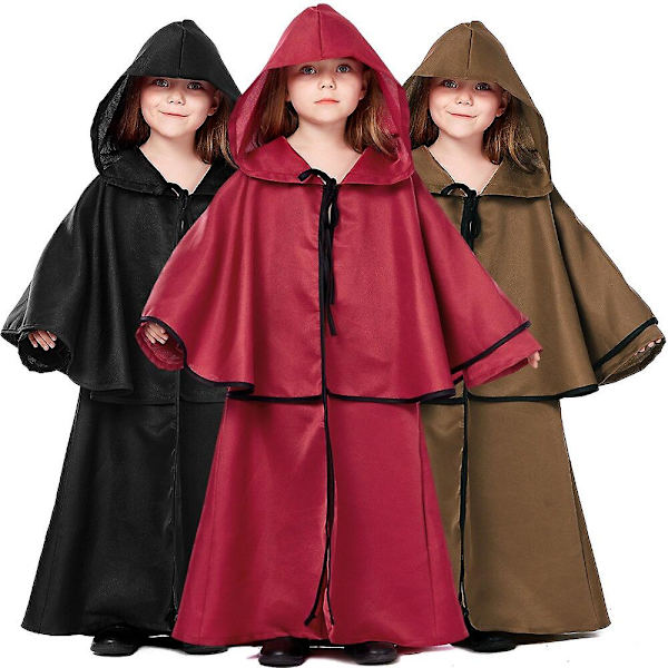Halloween middelalderlig flæsende kappe Hættefest Cosplay-kostume XS