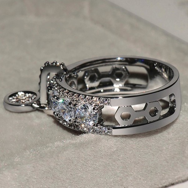 Lyx Kvinnor Cubic Zirconia Inlagd Rund Charm Ring Bröllopsfest Smycken Present Golden US 11