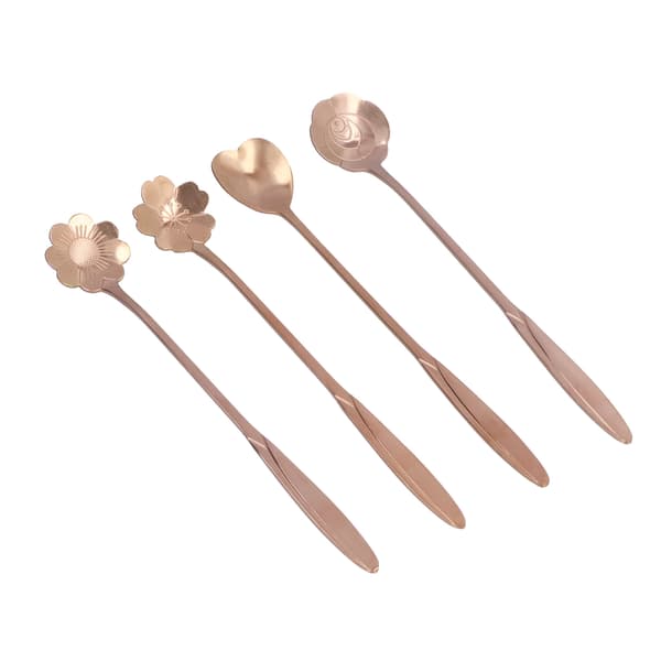 4 Blomster Hjerteformede Rustfri Stål Skeer Rosaguld Kaffe Te Dessert Scoop
