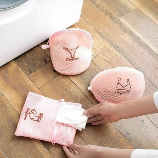 BH Mesh linne för tvättmaskin Återanvändbar väska, resa, förvaring, polyester mesh tvättpåse, med dragkedja, set om 6 (2x bh