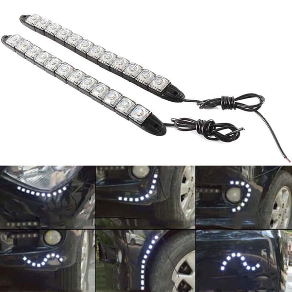 2 stk. Universal 12 LED fleksibel kjørelys for bil DRL tåkelys