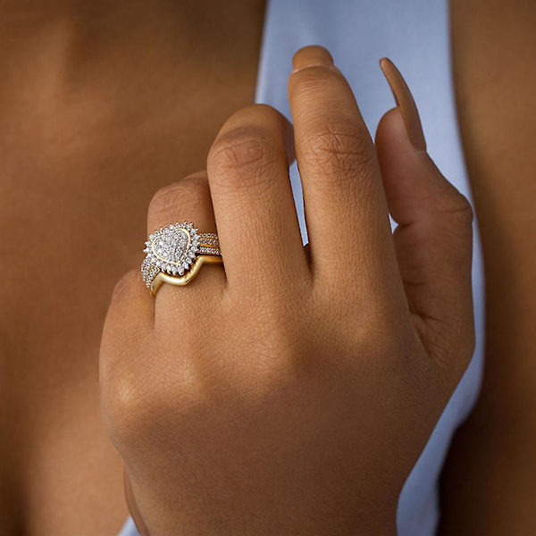 Mode Kvinnor Cubic Zirconia Inlagd Hjärta Finger Ring Bröllopsfest Smycken Present Golden US 6