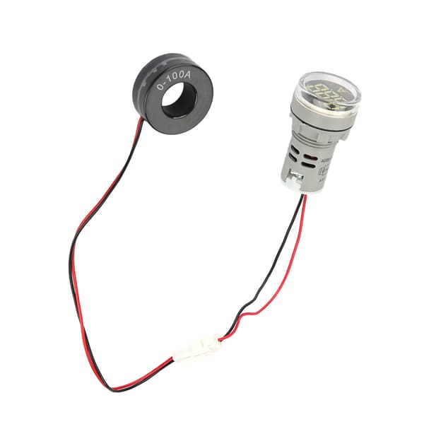 Digitalt Amperemeter AC Strømmåler 0-100A LED Rund Indikatorlampe Hvit