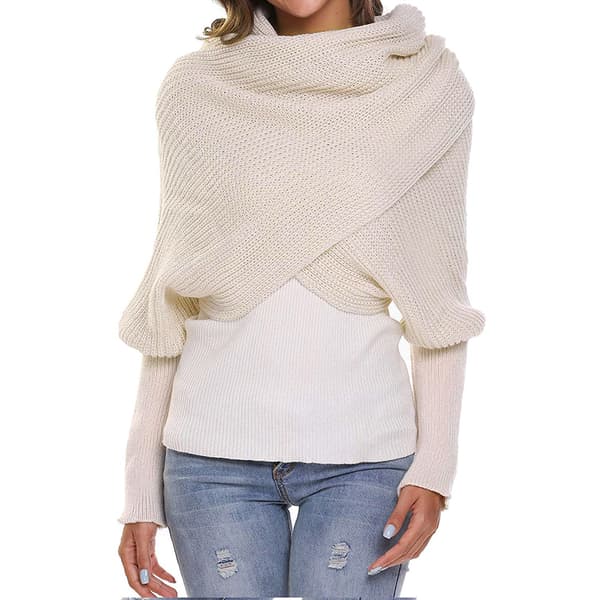 Neulottu unisex-talvihuivi, shaali, beige