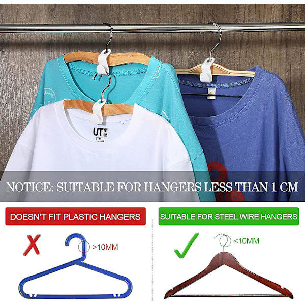 50 styks tøjbøjlekonnektorkroge Tilslutningsbøjleclips Pladsbesparende bøjlestik Mini Cascading Hanger forlængerclips Hvid
