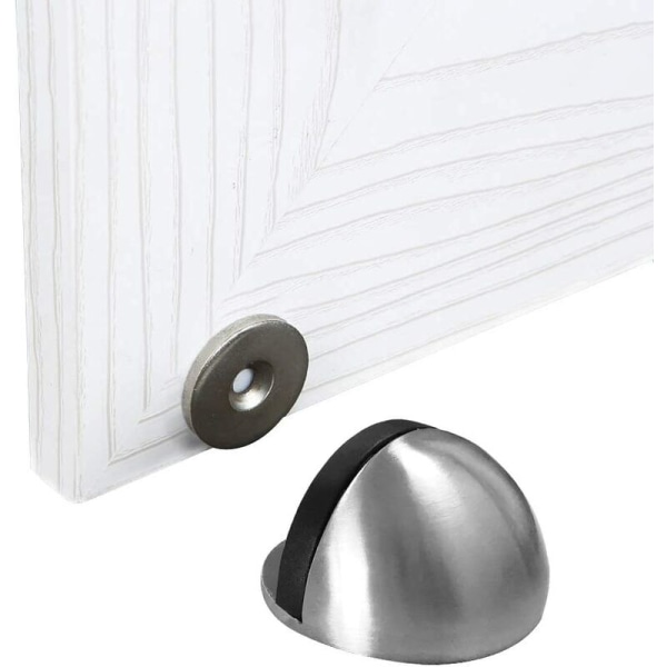 Magnetisk dørstopper Dørstopper i børstet metall med selvklebende Ikke nødvendig å bore med gummistøtfanger (sølv)