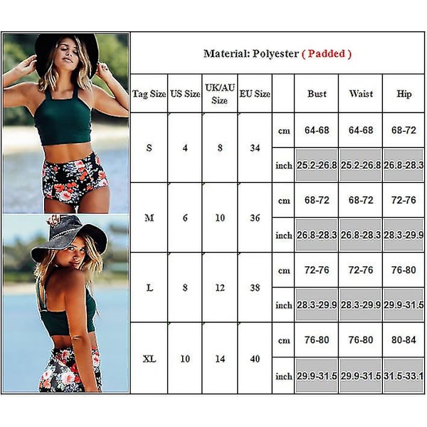 Kvinnor blommig hög midja magkontroll Bikini Set Baddräkt M