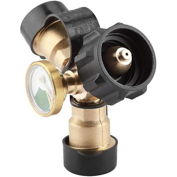 Propanadapter, messingfitting til propangrill Y-adapter T-adapter med tankmåler trykmåler madlavningsgrill udendørs