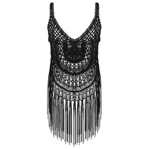 naiset Boho Holiday Beach Seksikäs Bikinit Cover Up Mekko Virkattu Pitsi hapsu Uimapuvut L
