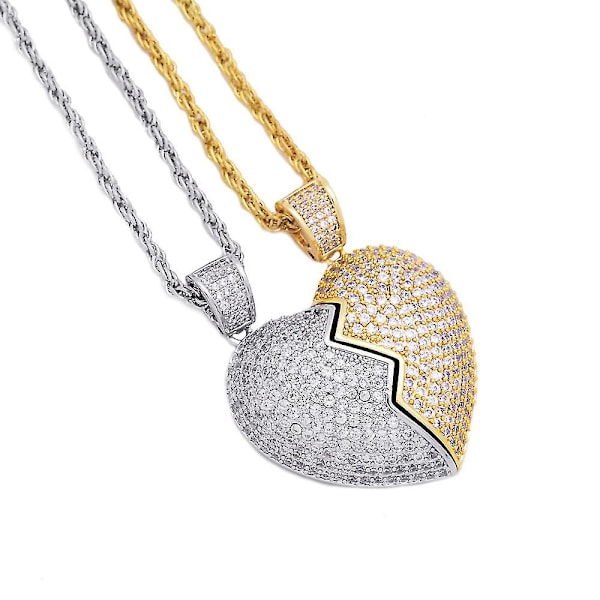 2 in 1 Heart Patchwork kaulakoru Hip Hop -tyylinen riipus miesten ja naisten asusteet Gold Silver Patchwork Pair