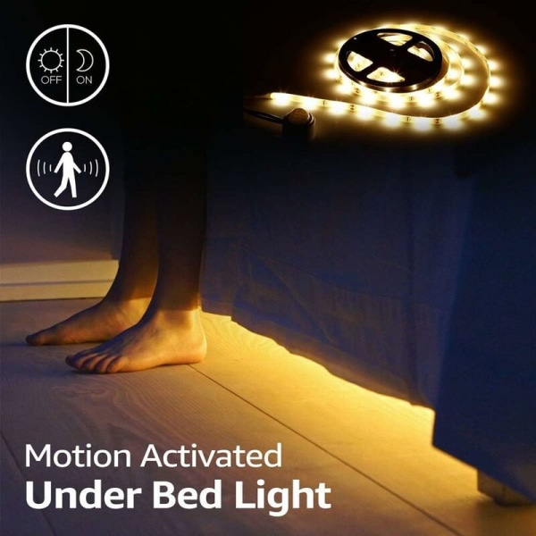Bevegelsessensor LED Strip Light, Motion Sensor Strip Light Sengelys, Justerbar Strip Light med AC Plugg (2PC),