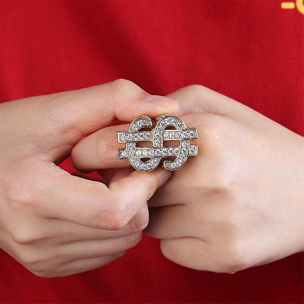 Fashion Rock Us Dollar Sign Rings Iced Out Bling Gull Sølvfarge Aaa Cubic Zircon Hip Hop Ring Smykker For Menn Størrelse 7-11 Gold