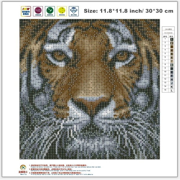 DIY 5D diamantmaling, diamantmaling, broderi, tiger, korssting, lærred, vægdekoration 30*30 cm,