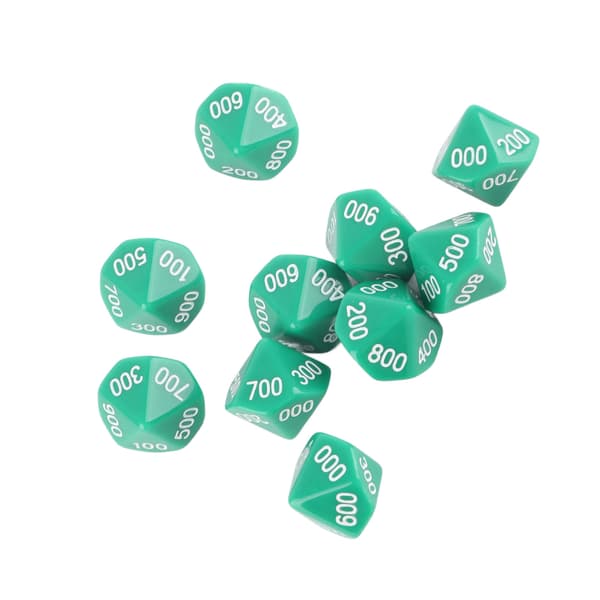 10-pack Gröna 10-sidiga Tärningar Vita Siffror Utbildning Spel Underhållning
