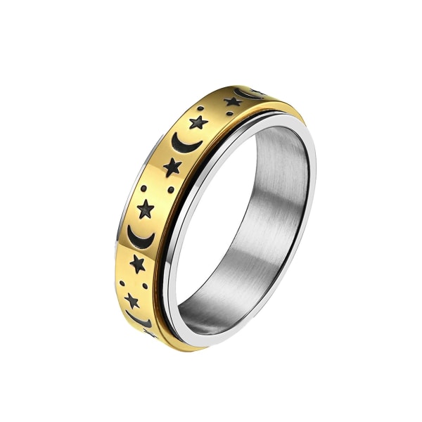 Giftering Stjerne Måne Roterbar Unisex Rund Match Finger Ring For Dating Golden US 8