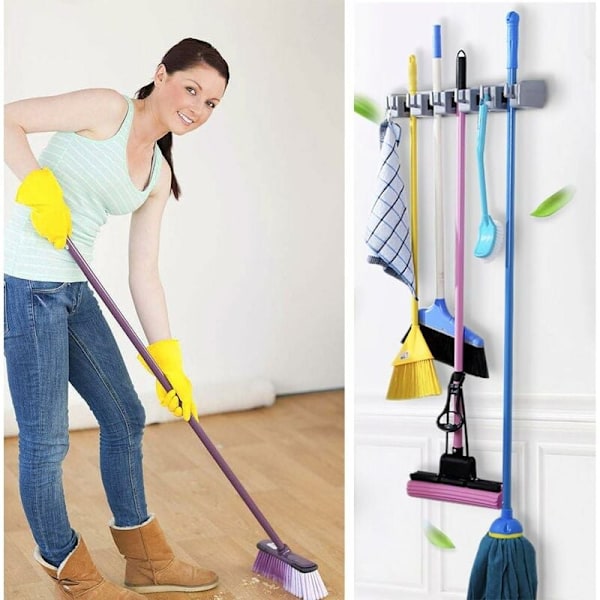 Multifunktionel plastik sort kortkugle, moppekrogholder, moppeafløbsstativ - lysegrå 5 kroge 6 kroge, til hjemmet