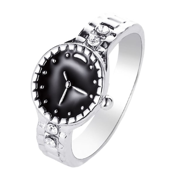 Watch Shape Rhinestone Alloy Pointer Round Dial Par Finger Ring För Cocktail Party Rose Gold US 6
