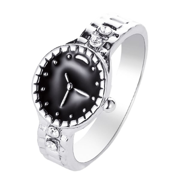 Watch Shape Rhinestone Alloy Pointer Round Dial Par Finger Ring För Cocktail Party Silver US 6