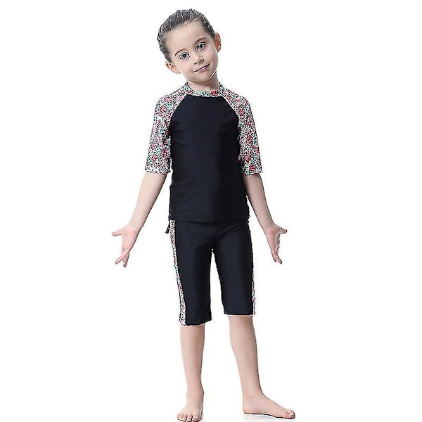 barn Flickor Islamiska Muslimska Badkläder Modest Burkini Arab Baddräkt Strandkläder Black 3-4 Years
