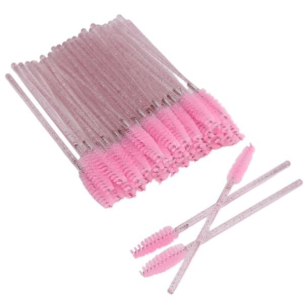 50 stk. lyserøde engangs nylon makeupbørster, mascarabørster, øjenvippe- og øjenbrynsbørster, bærbare