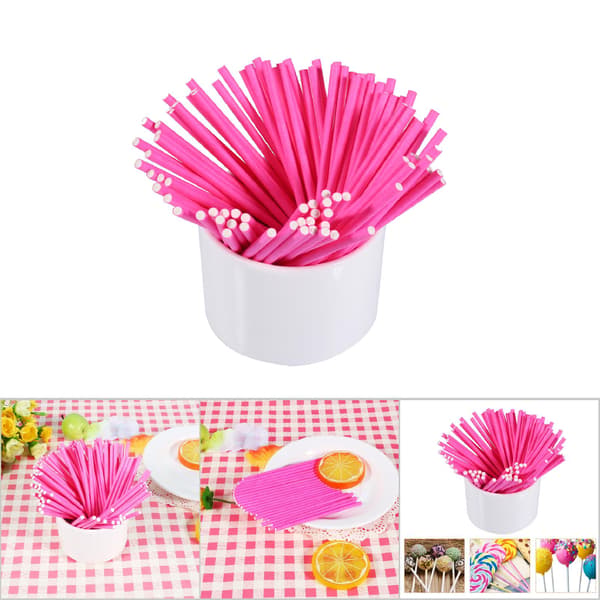 Farverige Slikkepindepinde 100 Stk. 10 cm Lyserøde Cake Pop Pinde til Slik Chokolade